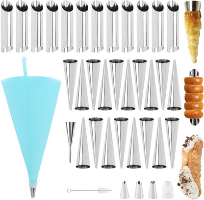 Skiennix 35-Piece Cream Horn Molds - Non-Stick Baking Tubes for Cannoli & Danish Pastry | Silver