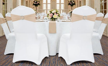 MDS Spandex Chair Sashes - 200 Pack of Champagne Gold Elastic Stretch Bands with Buckle Slider for Weddings