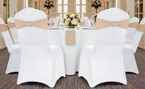 MDS Spandex Chair Sashes - Premium Stretch Covers with Buckle Slider for Weddings & Events | 10-Pack - Champagne Gold