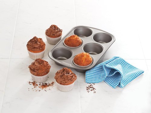 GoodCook Jumbo Texas Muffin Pan - Nonstick Steel, 6-Cup, Gray | Pack of 12