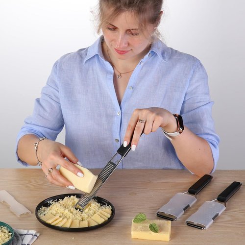 Cambom Lemon Zester Grater Set - Heavy Duty Kitchen Tool for Cheese, Ginger, Garlic & More | Stainless Steel, Black