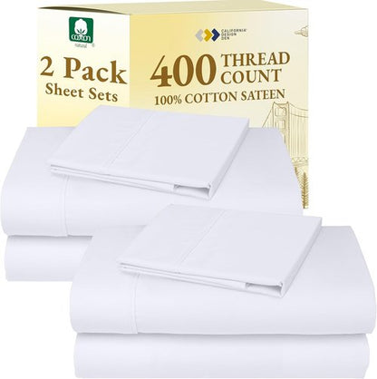 California Design Den Twin XL Sheet Sets - 400 Thread Count 100% Cotton Sateen - Soft & Breathable, Bright White