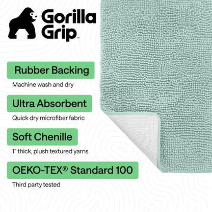GORILLA GRIP Bath Rug Mat - Soft Absorbent Chenille | Quick-Dry Microfiber | 30x20, Seablue