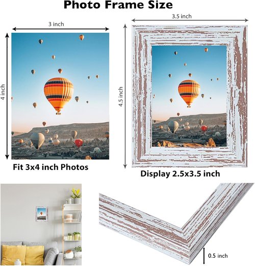JCJMY 3x4 Rustic White Picture Frame - Versatile Wall & Tabletop Display with Shatter-Resistant Plexiglass