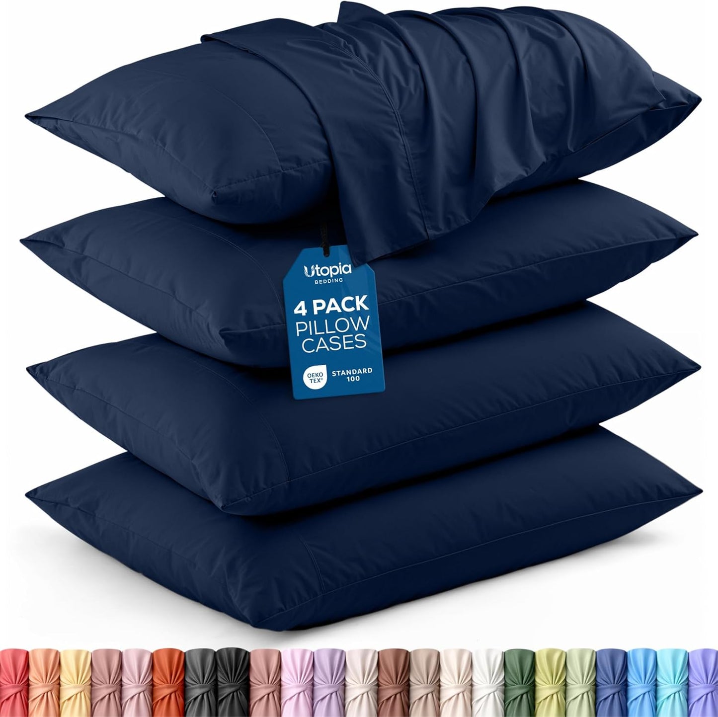 Utopia Bedding King Pillow Cases - Soft Brushed Microfiber - 4 Pack, Navy | 20 X 36 Inches