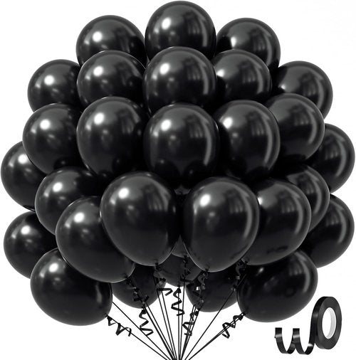 Awenztech Black Balloons - 12-Inch Latex Party Balloons | 50-Pack for Graduation & Halloween Decor