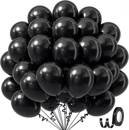 Awenztech Black Balloons - 12-Inch Latex Party Balloons | 50-Pack for Graduation & Halloween Decor
