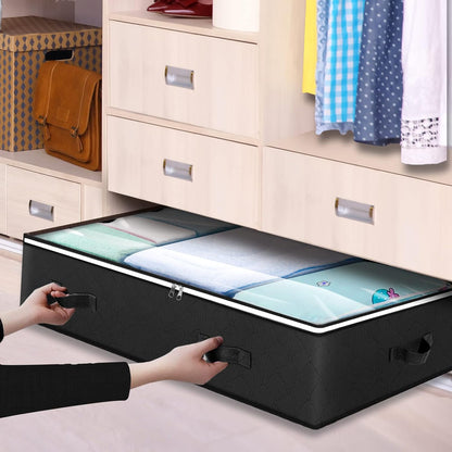 Budding Joy 90L Under Bed Storage Containers - Foldable Organizers for Blankets & Linens | Black
