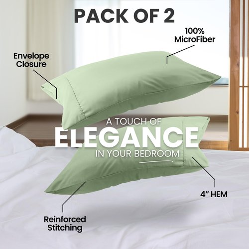 Utopia Bedding Pillow Cases Standard Size 2-Pack – Soft Brushed Microfiber – Envelope Closure – Perfect for Hospitals, Hotels, Guest Rooms – Oeko-TEX Certified, 20x26 Inches (Sage)