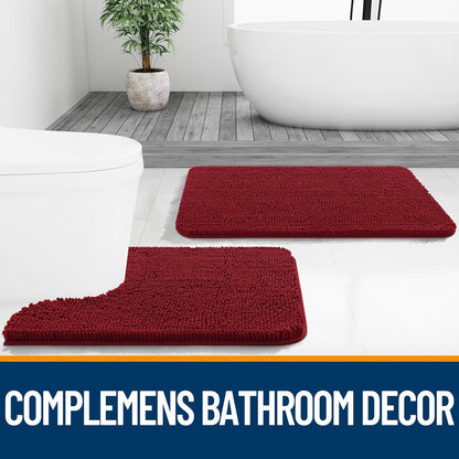 OLANLY Bathroom Rugs - Extra Soft Chenille Bath Mats | 24x16, Quick Dry & Machine Washable, Red