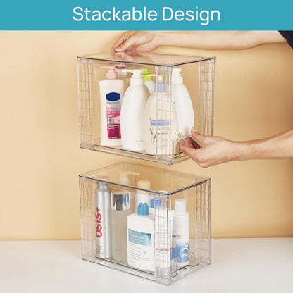 Vtopmart Clear Stackable Storage Drawers - 4 Pack Plastic Organizers for Skincare & Bathroom Supplies | 9.7" High