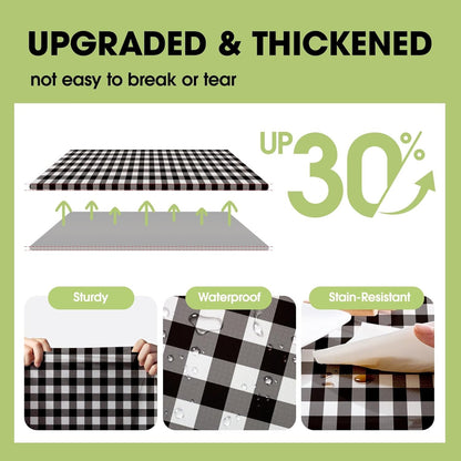 Pureegg Disposable Plastic Table Cloths - 84'' Round Gingham Design, Sturdy & Leakproof, 10 Pack, Black & White Checkered