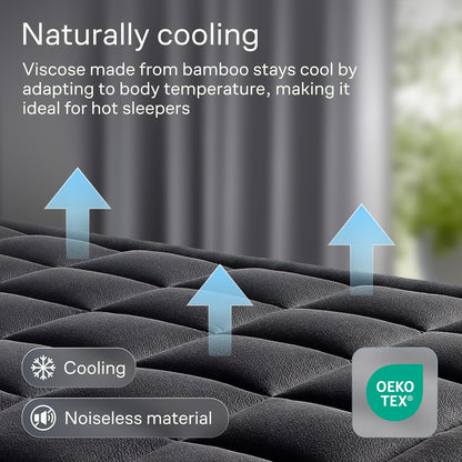 Niagara Ultra Soft Queen Size Mattress Topper - Bamboo Viscose Pillow Top for Back Pain Relief | Naturally Cooling, Black