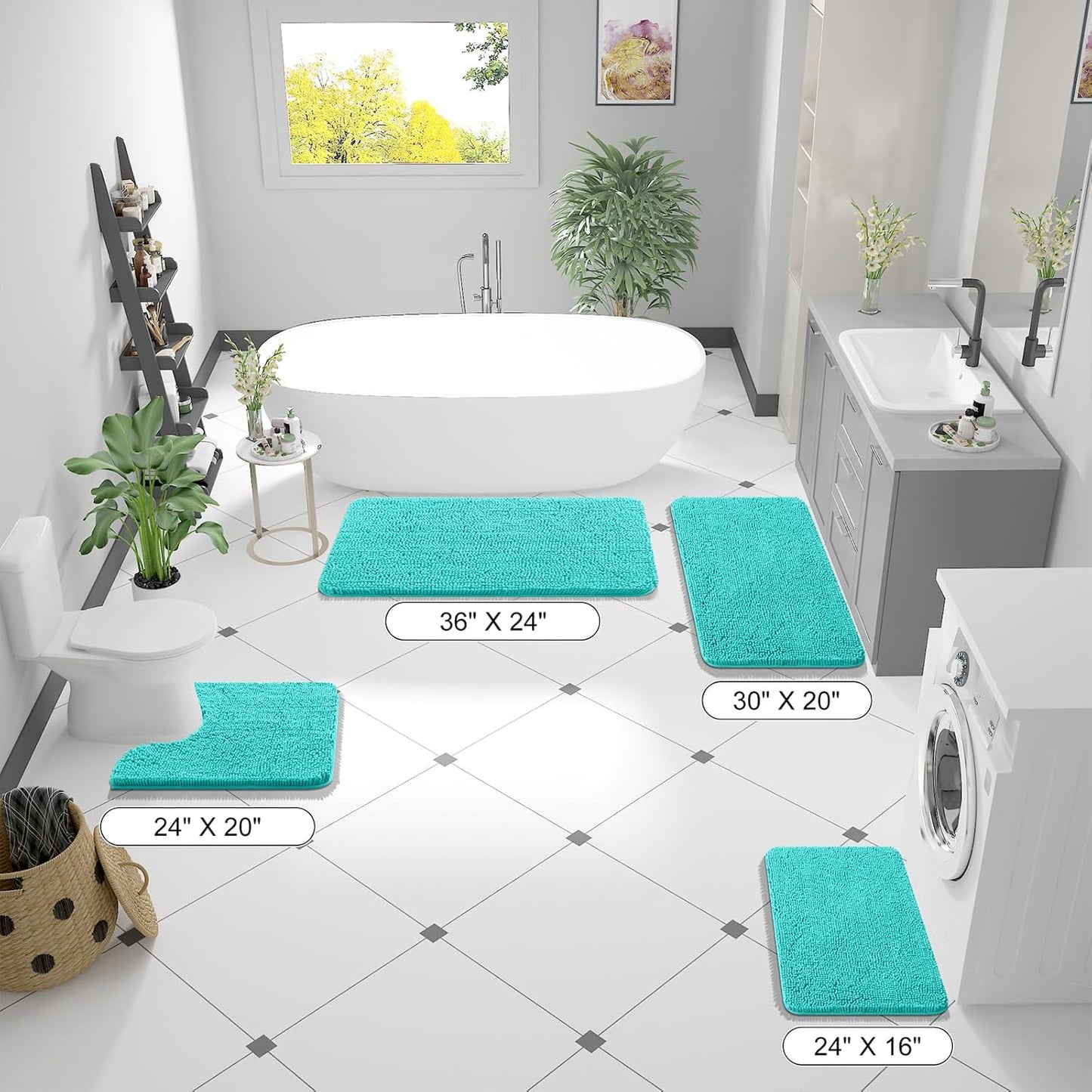 OLANLY Bathroom Runner Rugs - Extra Soft Chenille Bath Mats | Quick Dry, Machine Washable, 70x24, Teal