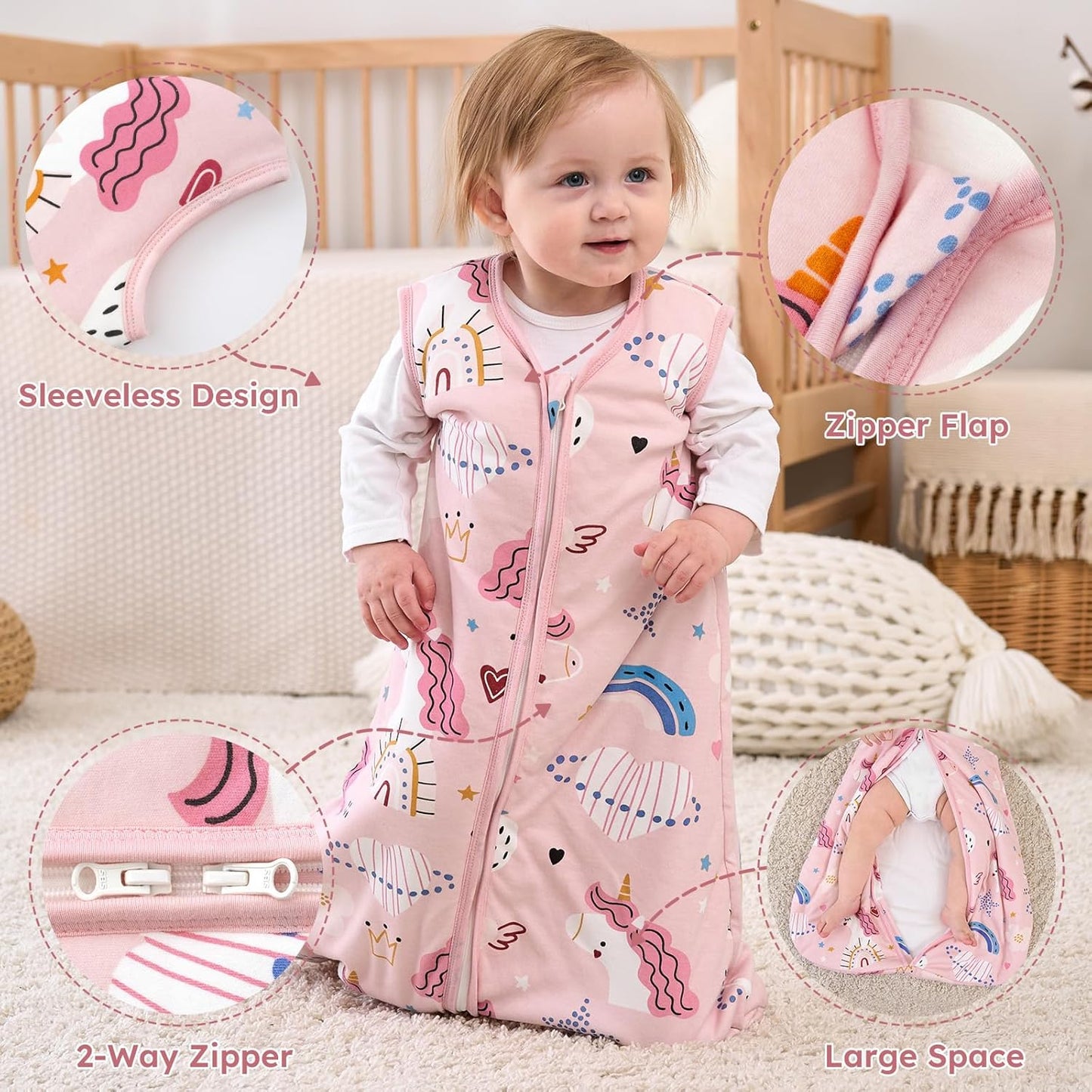 Yoofoss Baby Sleep Sack - 100% Organic Cotton Wearable Blanket for 12-18 Months | TOG 2.5, Soft & Warm