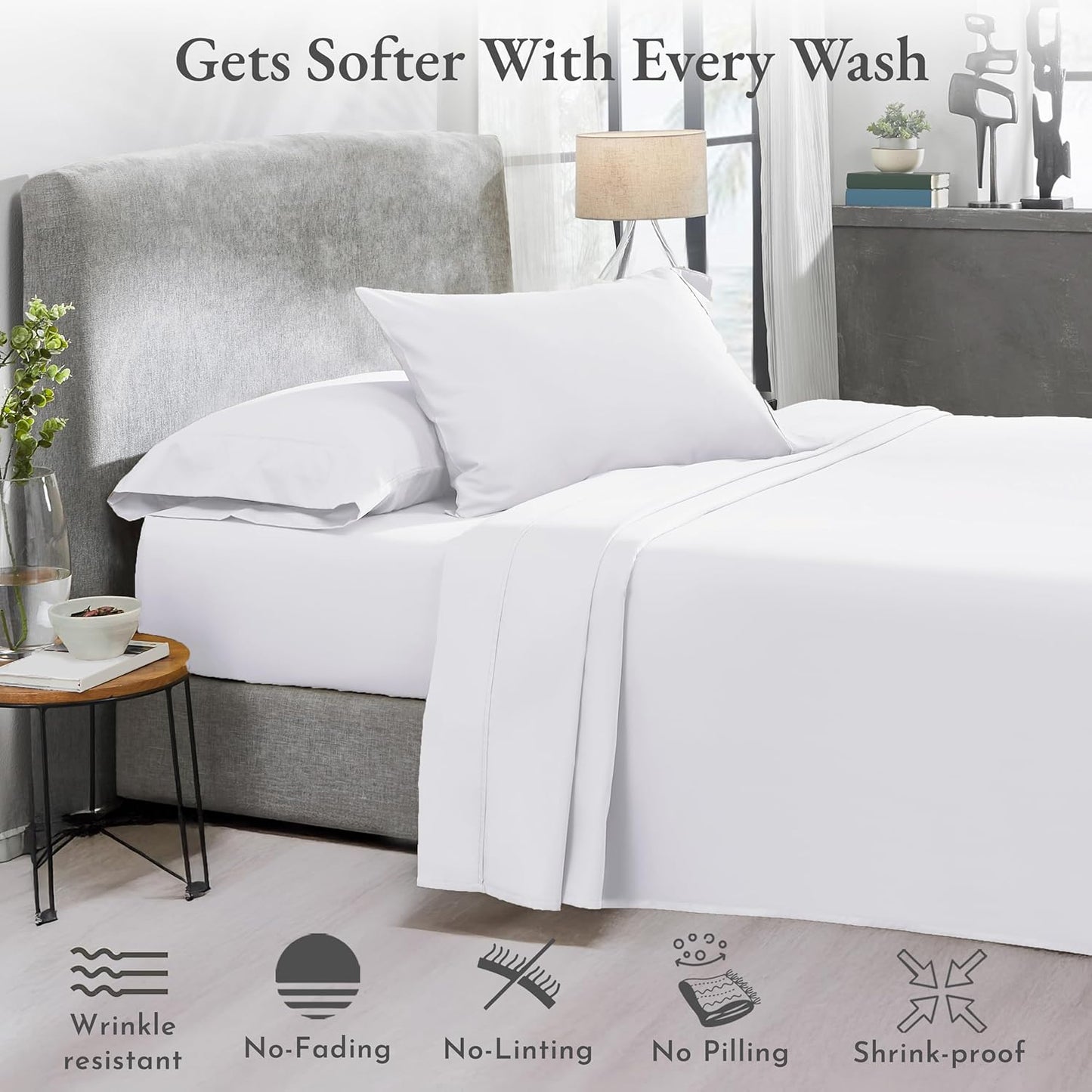 California Design Den Split King Sheet Sets - Soft 100% Cotton Sateen - Extra Soft & Cooling - Bright White (2-Pack)