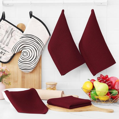 Homaxy Kitchen Dish Cloths - 100% Cotton Waffle Weave, Ultra Soft & Absorbent | 12 x 12 Inches, 6-Pack, Burgundy