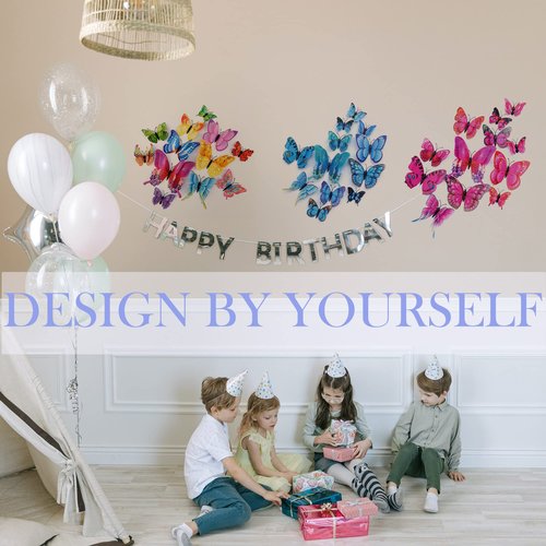 OPSEAM Butterfly Wall Decor 24/48 PCS, 3D Butterflies Stickers for Party Decorations with Magnets(Blue, 24)