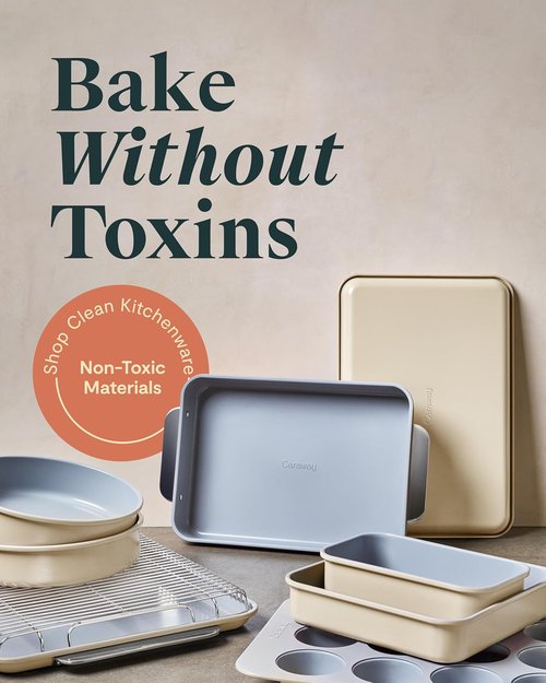 Caraway Nonstick Ceramic Bakeware Set - 11 Pieces with Assorted Pans & Cooling Rack - Non-Toxic, PTFE & PFOA Free - Cream