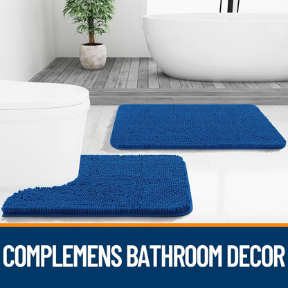 OLANLY Small Bathroom Rugs - Soft Absorbent Chenille Bath Mats | Quick Dry, Machine Washable, Deep Navy Blue 24x16