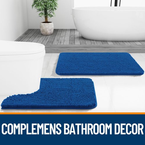 OLANLY Bathroom Rugs 24x16, Extra Soft Absorbent Chenille Bath Rugs, Rubber Backing Quick Dry, Machine Washable Bath Mats for Bathroom Floor, Tub and Shower, Home Decor Accessories, Deep Navy Blue