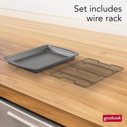 GoodCook Nonstick Carbon Steel Baking Pan with Raised Wire Rack - 15” x 10.5” | Perfect for Pizza, Bacon & More