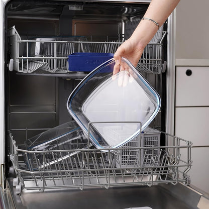 NUTRIUPS Glass Baking Dish - BPA-Free Lids, Square Casserole Pan for Oven & Dishwasher | 2.6L, Blue