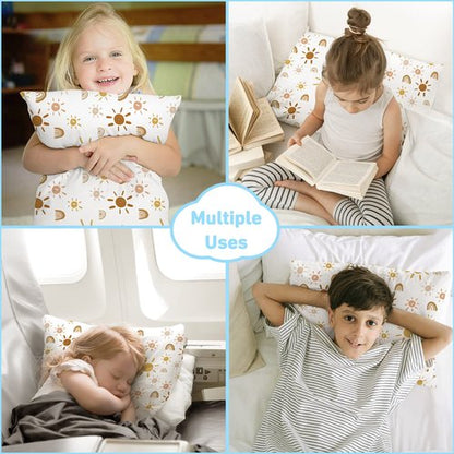 Babebay Toddler Pillow - 13x18 Machine Washable Kids Pillow with Pillowcase | Perfect for Travel & Sleep (Sunshine Rainbow)