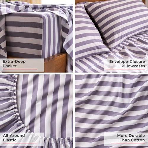 Mellanni Queen Sheets Set - 4 PC Iconic Collection Bedding - Hotel Luxury, Extra Soft, Cooling Bed Sheets - Wrinkle, Fade, Stain Resistant (Queen, Oxford Stripe Hazy Lilac)