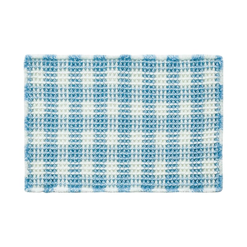TYUU Waffle Bath Mat, Boho Bathroom Rugs Non Slip Washable Absorbent Checkered Bathroom Mat Quick Dry Cute Bath Mat, 36"x24" Blue and White