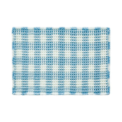 TYUU Waffle Bath Mat, Boho Bathroom Rugs Non Slip Washable Absorbent Checkered Bathroom Mat Quick Dry Cute Bath Mat, 36"x24" Blue and White