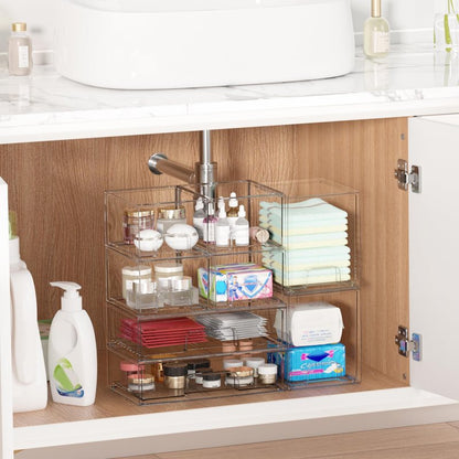 Vtopmart Stackable Storage Drawers Set of 3,Clear Plastic Organizer Bins for Makeup, Cosmetics, Beauty Supplies,Ideal for Vanity, Bathroom,Cabinet,Pantry Organization