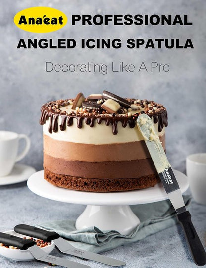 Anaeat Icing Spatulas - Set of 3 Professional Angled Offset Cake Spatulas | 6", 8", 10" Stainless Steel Blades