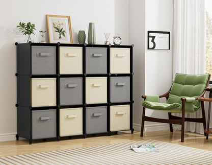 Closet Organizers - Skiennix 12 Cube Storage Organizer for Kids & Adults | Portable Black Shelves