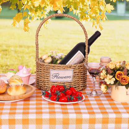 Skiennix 6 Pack Orange Gingham Tablecloths - 54 x 108 Inch Waterproof Disposable Covers for Parties & Picnics