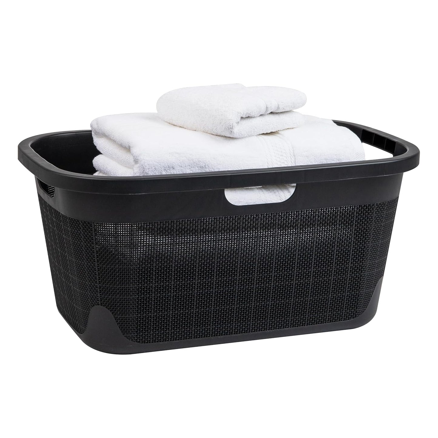 Mind Reader 40L Laundry Basket - Stylish Linen Design Clothes Hamper with Handles | Black