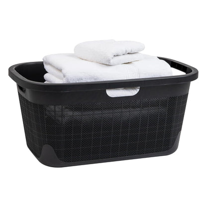 Mind Reader 40L Laundry Basket - Stylish Linen Design Clothes Hamper with Handles | Black