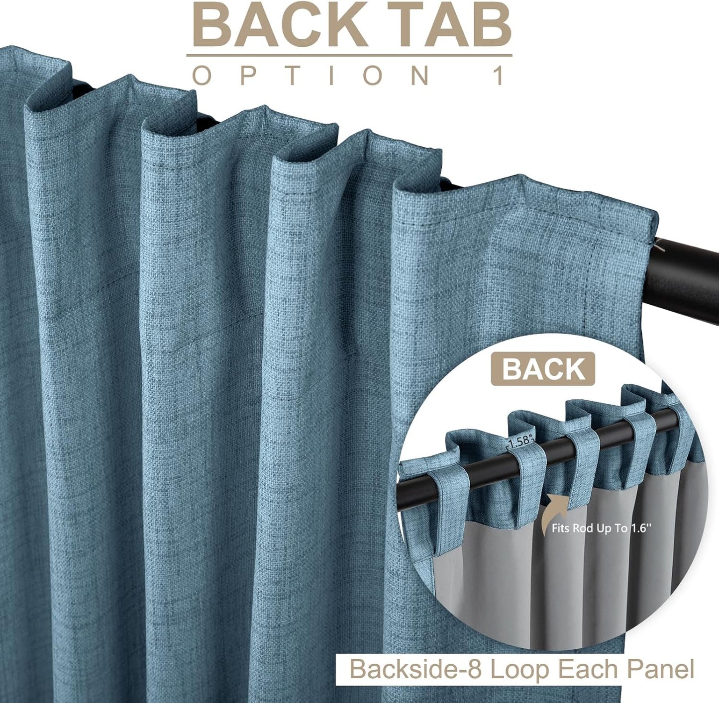 Skiennix 100% Blackout Linen Curtains - Thermal Insulated Drapes, 50" W x 96" L, Stone Blue | 2 Panels Set