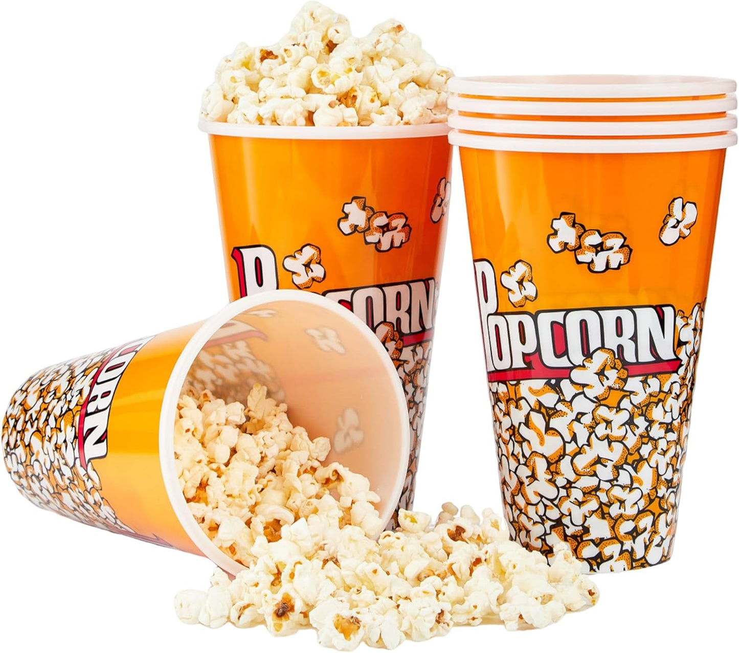 Retro Style Plastic Popcorn Containers - Reusable Small Buckets for Movie Night | 6 Pack
