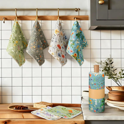 Redbaker Reusable Paper Towels - 36 Pcs Washable Cotton Kitchen Napkins | Eco-Friendly Flower Design