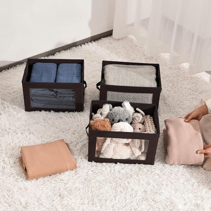 Homsorout Stackable Storage Bins - Medium Foldable Closet Organizer with Lids | 5-Pack Brown