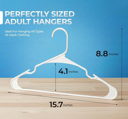 Beddora Plastic Hangers - 20 Pack White Clothes Hangers for Closet Organization & Space-Saving Design