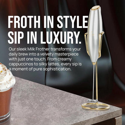 Zulay Kitchen Executive Series Luxury Gift Milk Frother with 4 Duracell Batteries – Handheld Electric Foam Maker for Coffee, Lattes & Hot Chocolate – Deluxe Finish, Ultimate Gift for Coffee Lovers