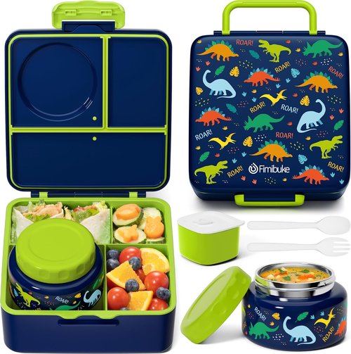 Fimibuke Bento Box - BPA Free & Leakproof Lunch Box with Insulated Food Jar & Utensils | 3-4 Compartments for Kids
