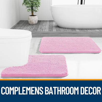 OLANLY Bathroom Rugs - Extra Soft Absorbent Chenille Bath Mats | Quick Dry, Machine Washable, 36x24, Pink