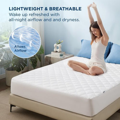 Bedsure Queen Mattress Protector, Quilted Waterproof Mattress Protector with Deep Pocket up to 22 Inches, Soft Breathable Noiseless Bed Pad Topper, Queen Bed Cover for Home, Bedroom, Hotel – White
