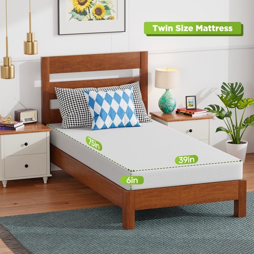 FDW 6 Inch Twin Mattress, Base Foam, Medium Firm Support, Breathable & Comfortable, Removable Washable Zipper Cover, Bed-in-a-Box，CertiPUR-US Certified