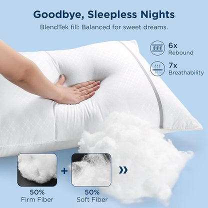 Bedsure Queen Pillows - Luxury Firm Sleeping Pillows with Diamond Design Cover | Set of 2, Fluffy Down Alternative Filling
