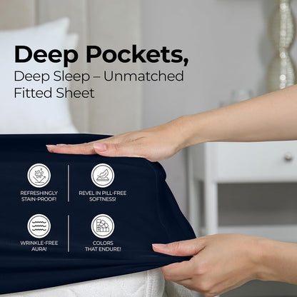 Utopia Bedding King Fitted Sheet - Soft Microfiber - Deep Pocket - Fade Resistant - Navy Color