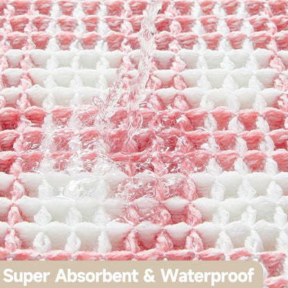 TYUU Waffle Runner Rug Bathroom, Long Boho Bathroom Rugs Non Slip Washable Absorbent Checkered Bathroom Mat Quick Dry Cute Bath Mat, 72"x24" Pink and White